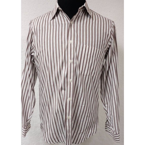 Perry Ellis Portfolio 15-34/35 Brown Striped Long Sleeve Button Up Shirt USA - Picture 1 of 12